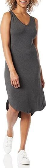 Daily Ritual Women Jersey Standard-Fit Sleeveless V-Neck Midi Dress,Charcoal,2XL