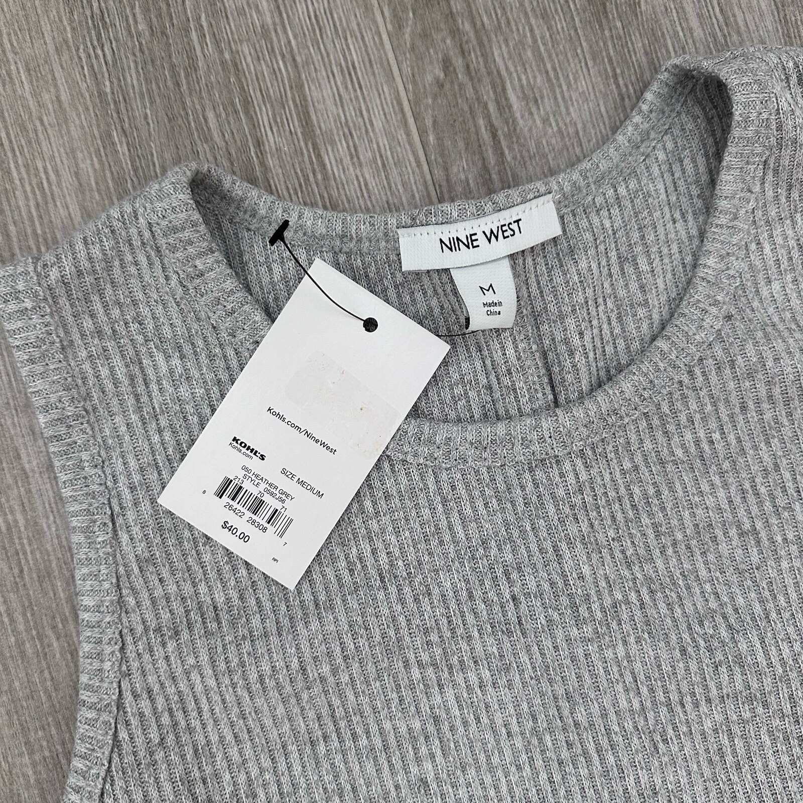 NINE WEST Gray Heather Size Medium Stretch Ribbed Sleeveless Dress New With Tag