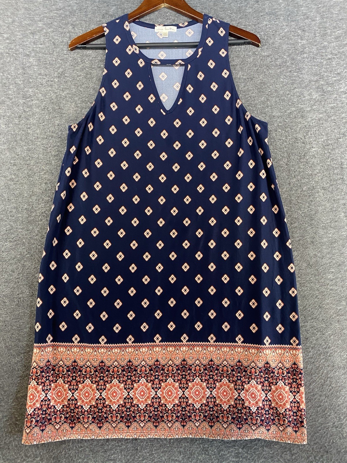 Nine Britton Blue Pink Geometric Boho Print Keyhole Neckline Dress Size XL