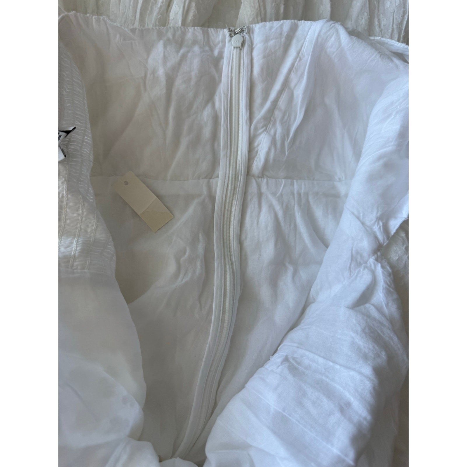 Madewell Devyn Crinkle Swiss Dot Midi Dress White Tiered Size 12 NWT