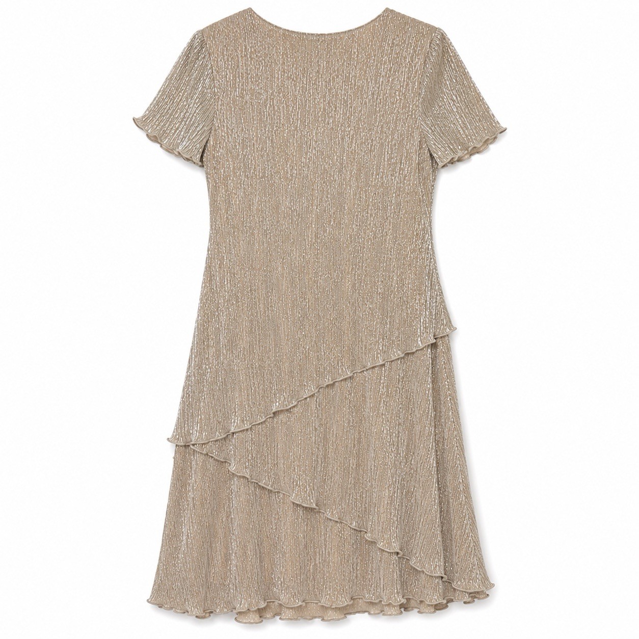 Connected Apparel Metallic Shimmer Overlay Dress Women’s Size 6 Champagne