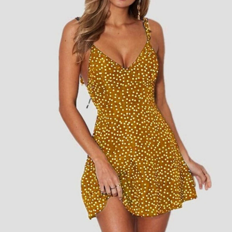 Women’s Boho Floral Summer V Neck Party Evening Beach Short Mini Dress Sundress