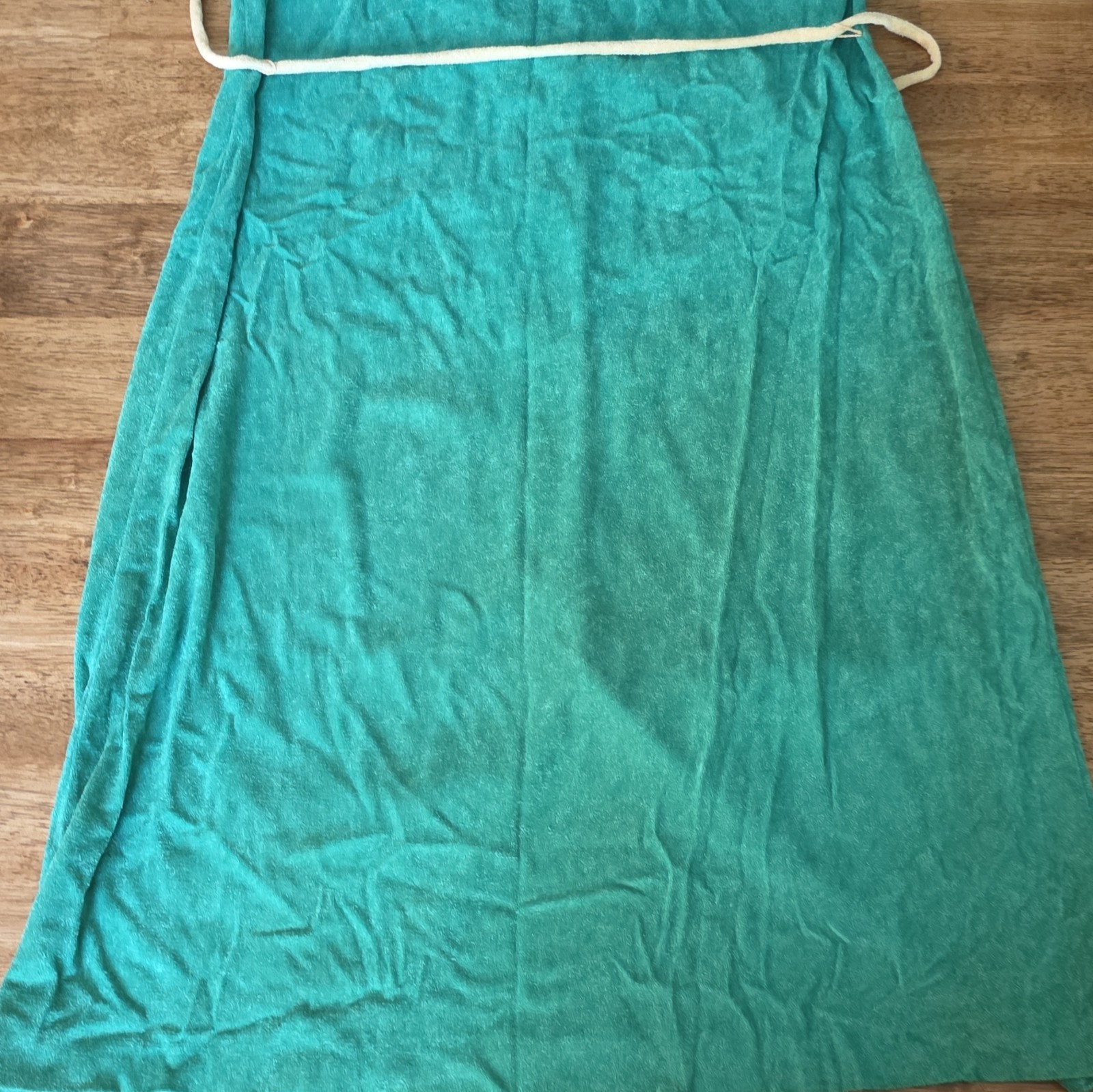 New Raves Teal Terry Cloth Button Front Belted V-Neck Long A-Line House Dress 7