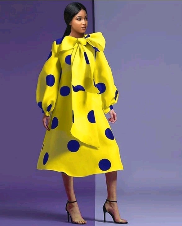 AOMEI Bow Tie Lantern Sleeve A-Line Polka Dot Print Party Dress Women’s Size 3XL