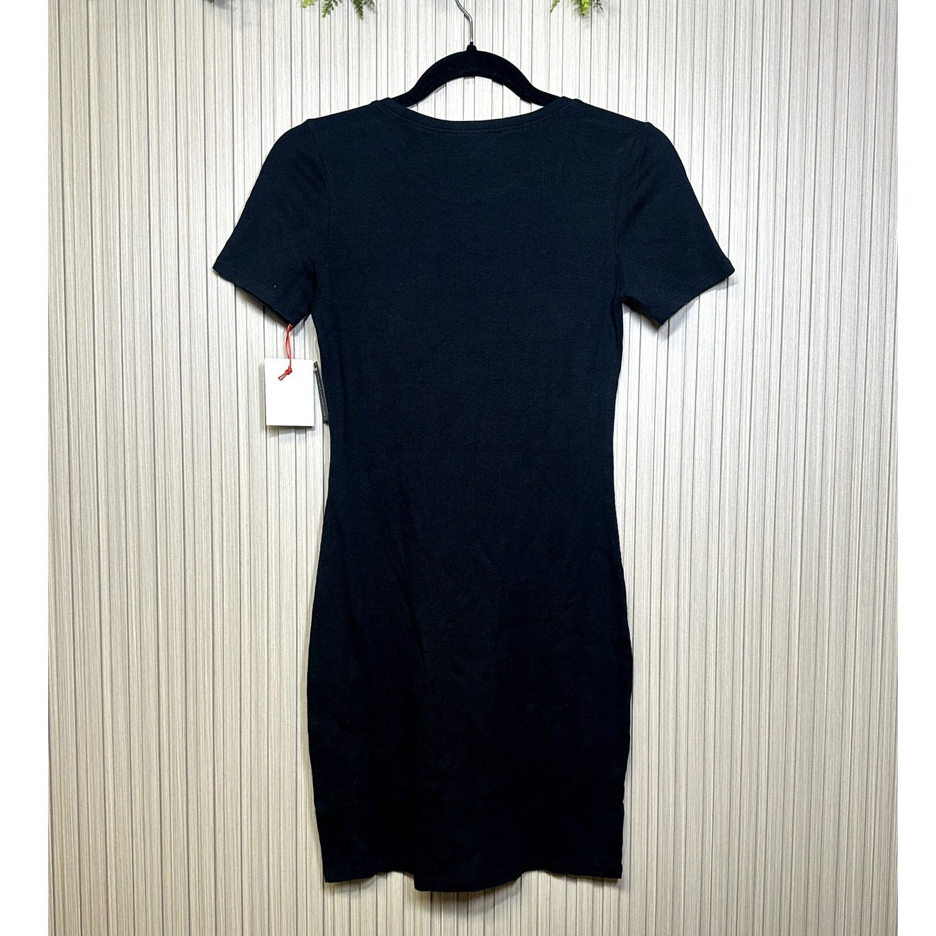 Open Edit Black Ribbed Bodycon Mini T-shirt Dress Size S