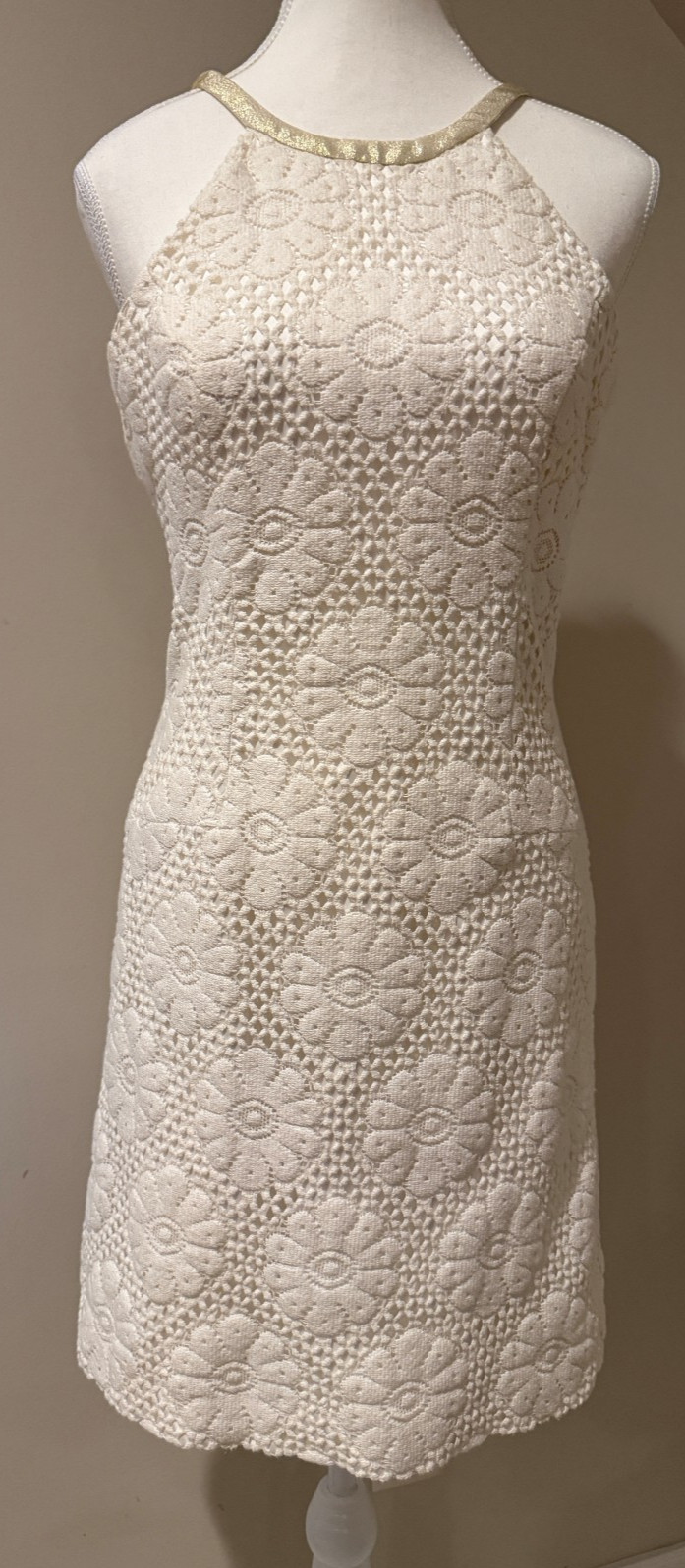 LILLY PULITZER Womens White & Gold Cotton Blend Dress – Sz 4