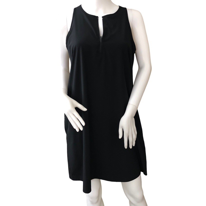 Lou & Grey Wanderweave Zip Halter Lined Shift Dress Black Small Activewear Golf