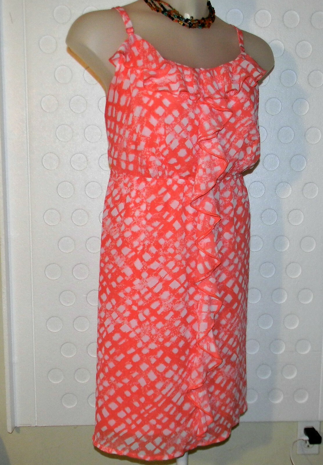 Lane Bryant Ruffle Spaghetti Strap Midi Dress 22 – 24 Coral / White Lined Pink