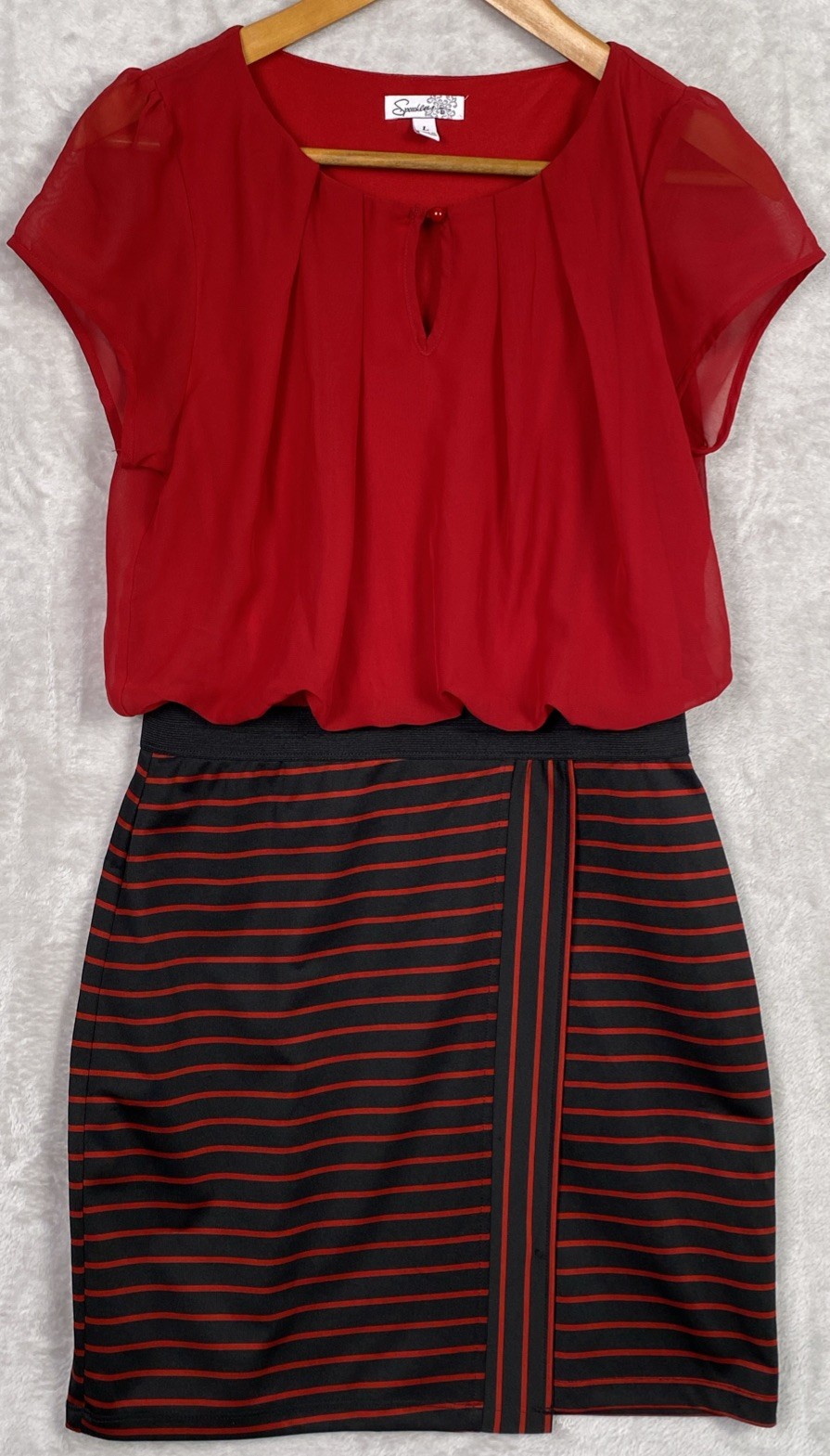 Red Bodycon Dress Large Wrap Black Blouson Secretary WhimsiGoth Retro Sheath