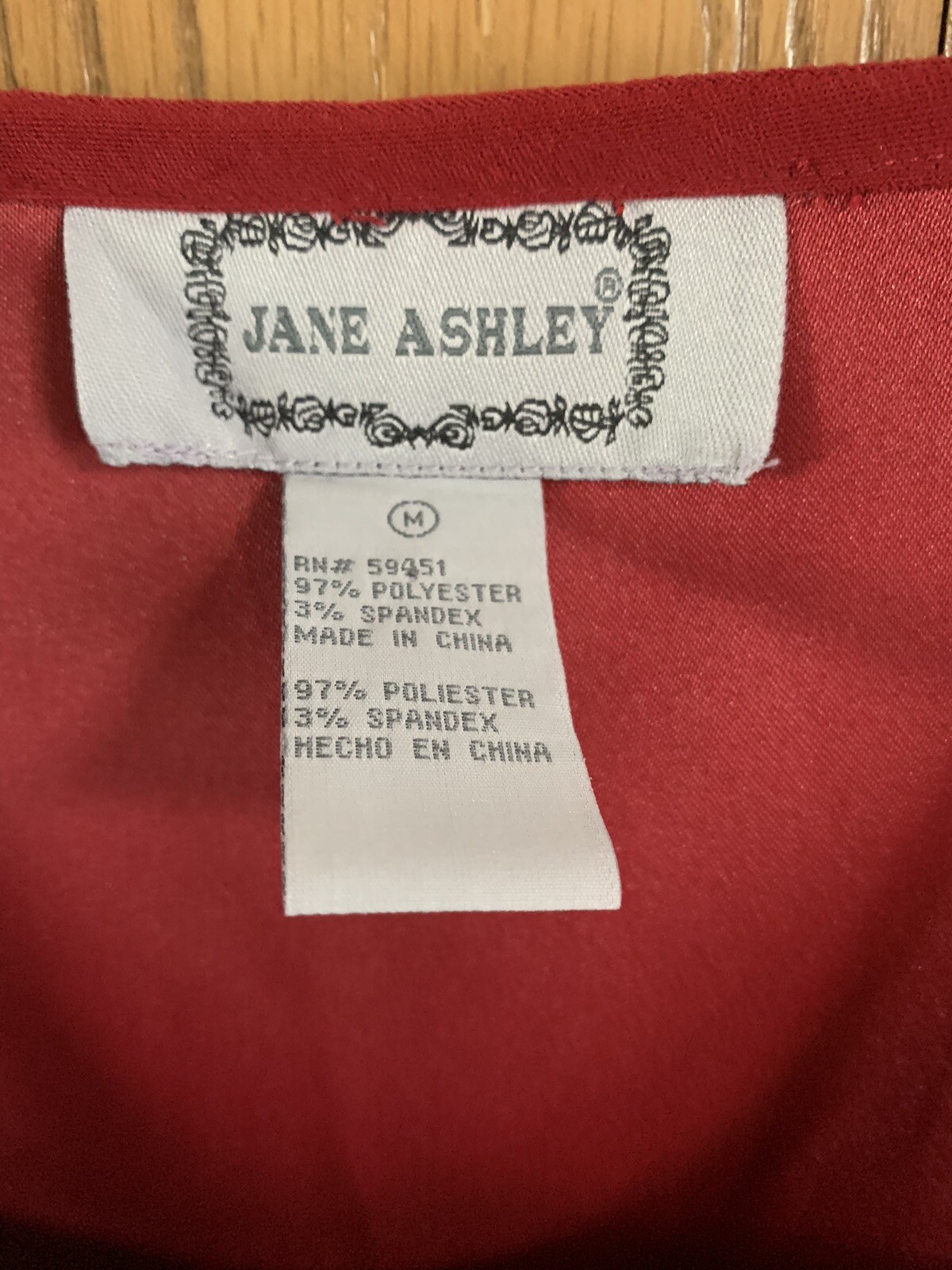 Jane Ashley Dress Size M Burgundy 90’s Style