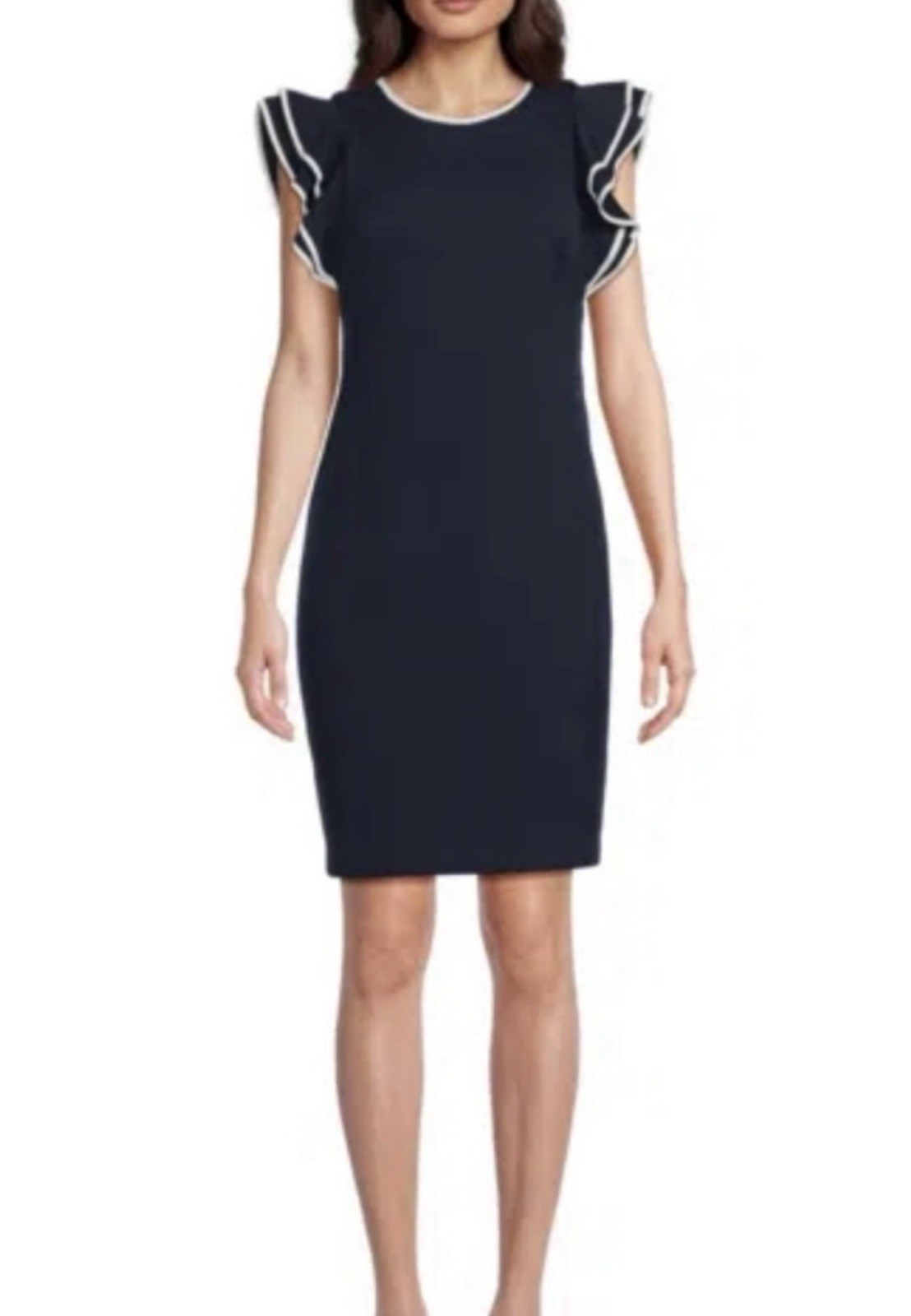 Tommy Hilfiger Womens Dark Navy Mini-Quilted Jacquard Flutter Sleeve Dress Sz 6