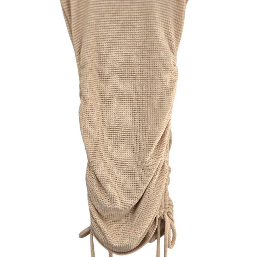 Waffle Knit Sleeveless Tank Dress Drawstring Sides Sexy Bodycon Beachcore M