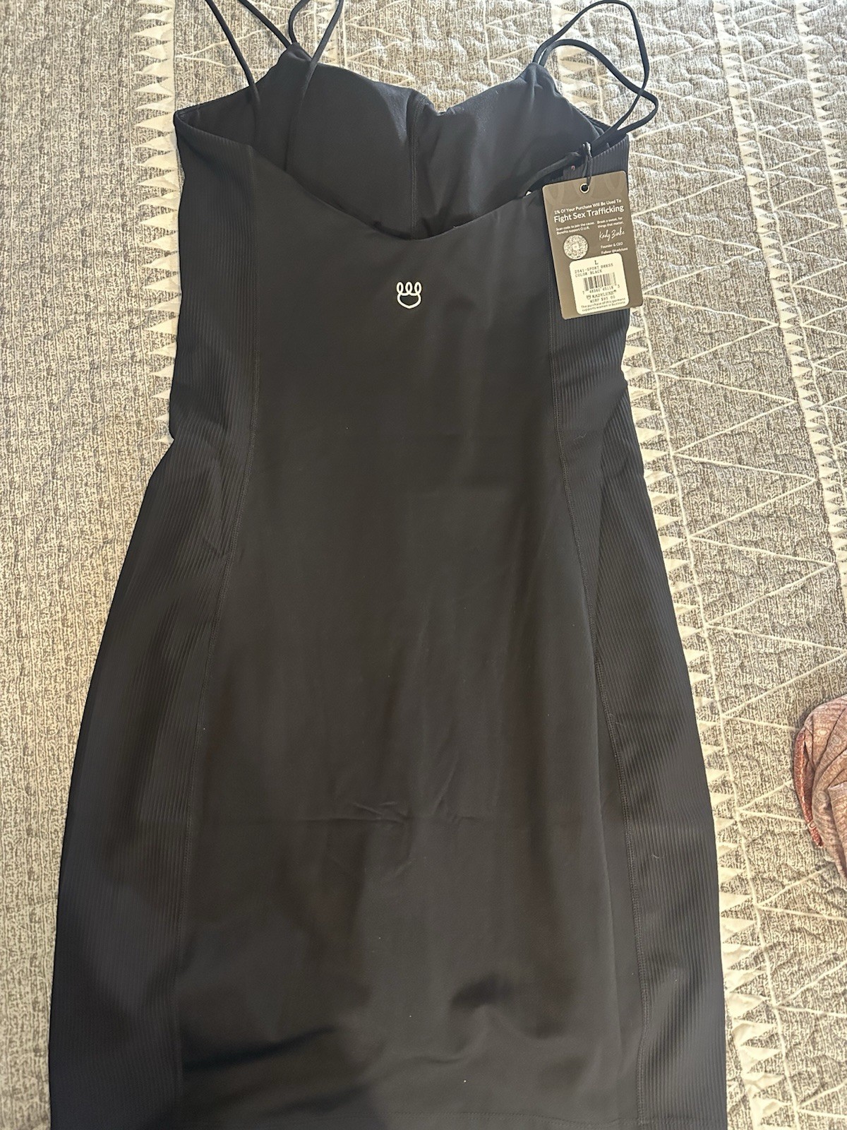 KADYLUXE Black Ribbed Stretch Bodycon Spaghetti Strap Sweetheart Long Dress L