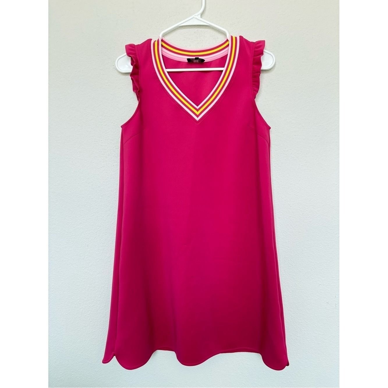 SSYS The Label Scuba Active Mini Dress Small Ruffle Cap Sleeve Varsity Stripe