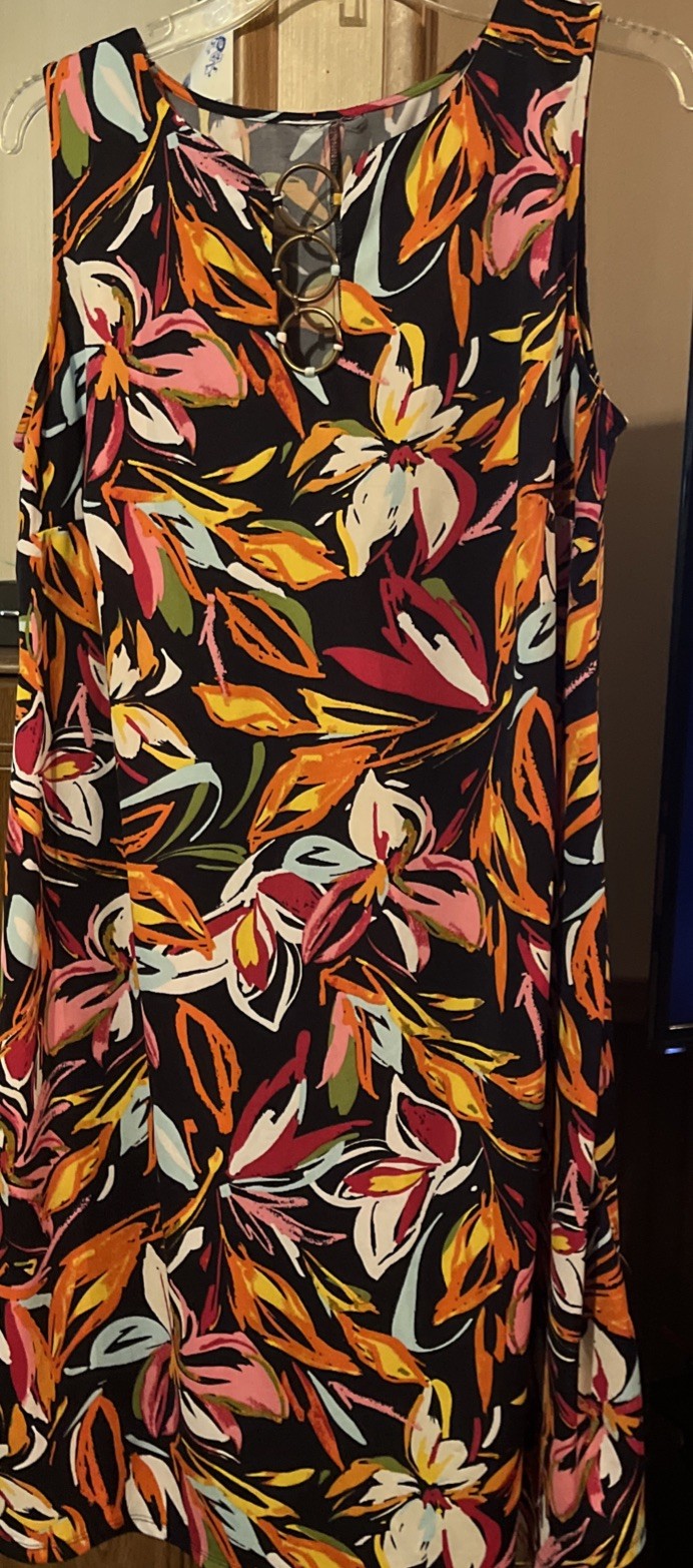 Pullover Floral Multi Color Sleeveless Slip On Silky Summer Dress Size XL