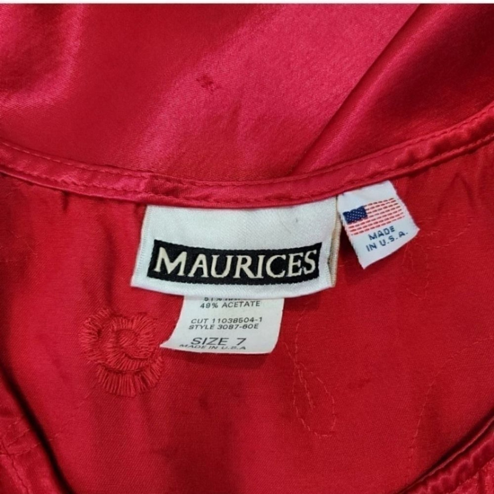 Vintage 90’s Maurices Red Embroidered Satin Slip Midi Dress Modern Size Small