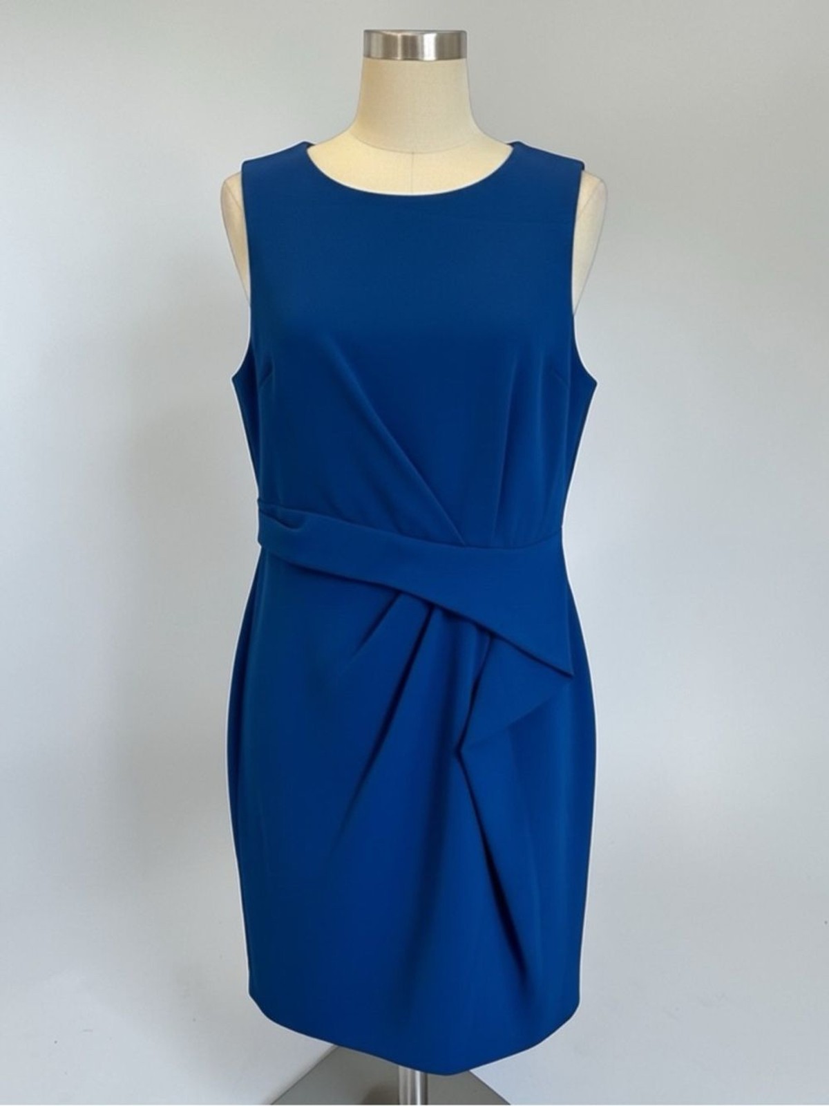Halston Heritage modern, elegant Sapphire Blue Draped Sheath Dress Size 12