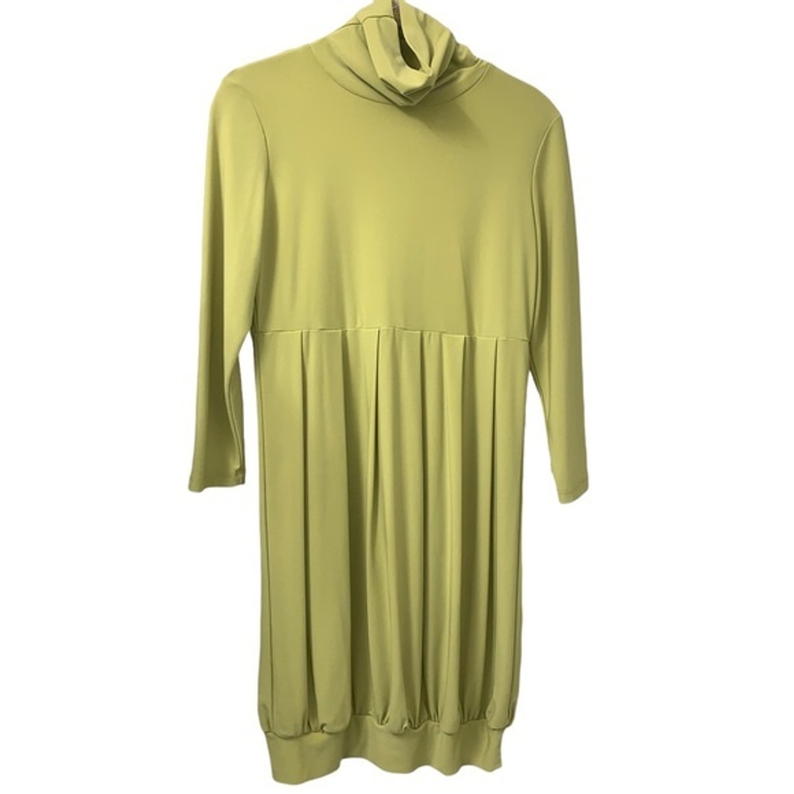 Lime Green Turtleneck Pleated Balloon Mini Dress 3/4 Sleeve Size Small