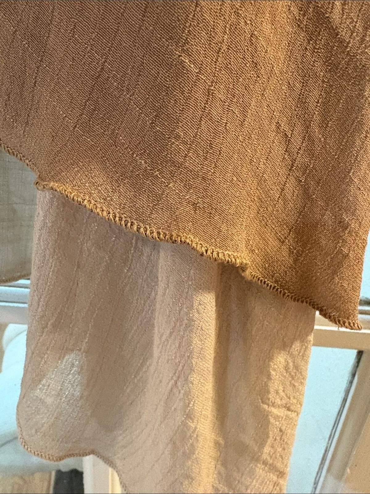 Aria Handmade Asymmetrical Layered Sleeveless Dress Taupe Large Bohemian Coastal