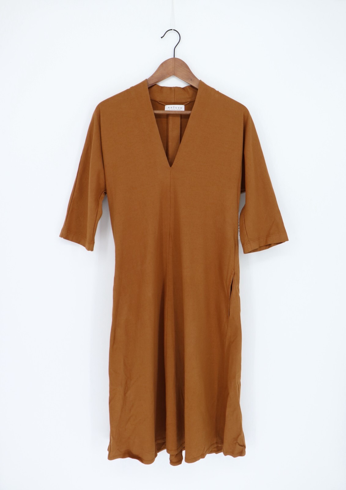 VELVET By Graham & Spencer Yvetta Half Sleeve V Neck Midi Dress Cider S $214 A3