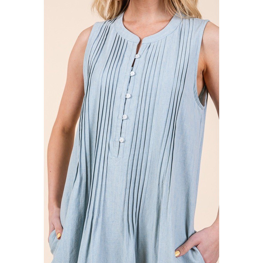 D150. Light Wash Pintuck Denim Chambray Dress
