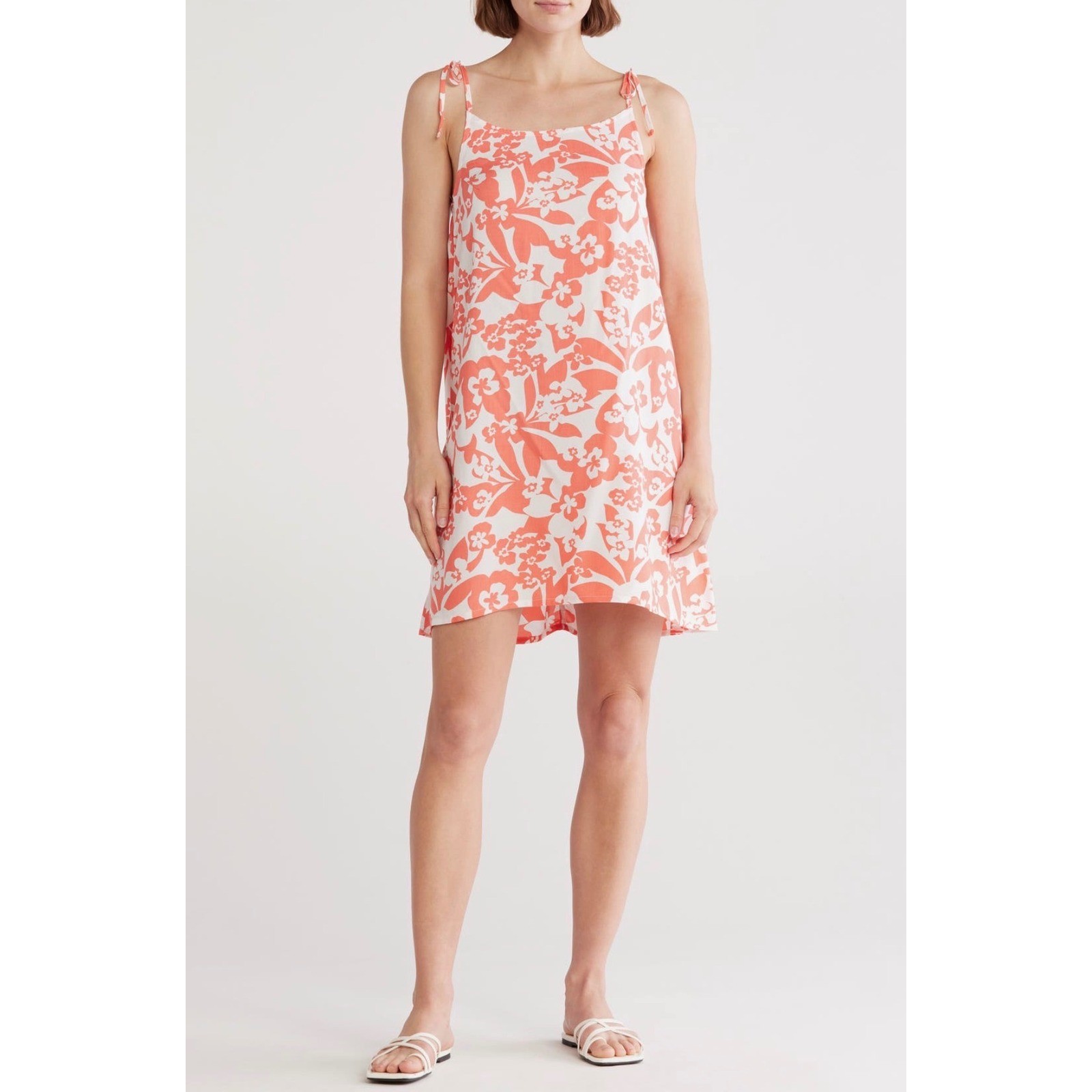 Billabong So Coy Mini Dress Coral Floral Tie Shoulder A Line Women’s XL