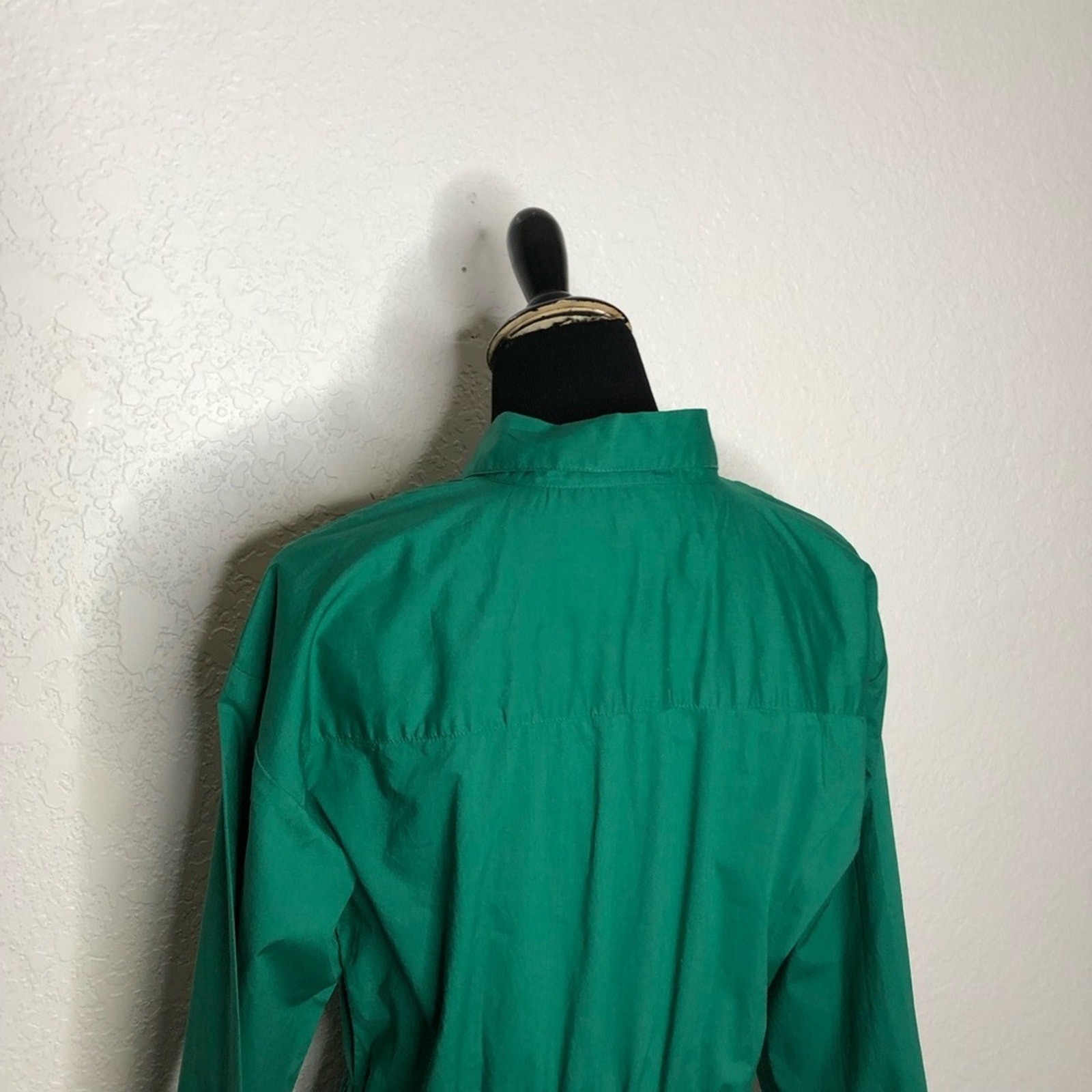 Ann Taylor green smocked waist button down midi shirt dress size 6