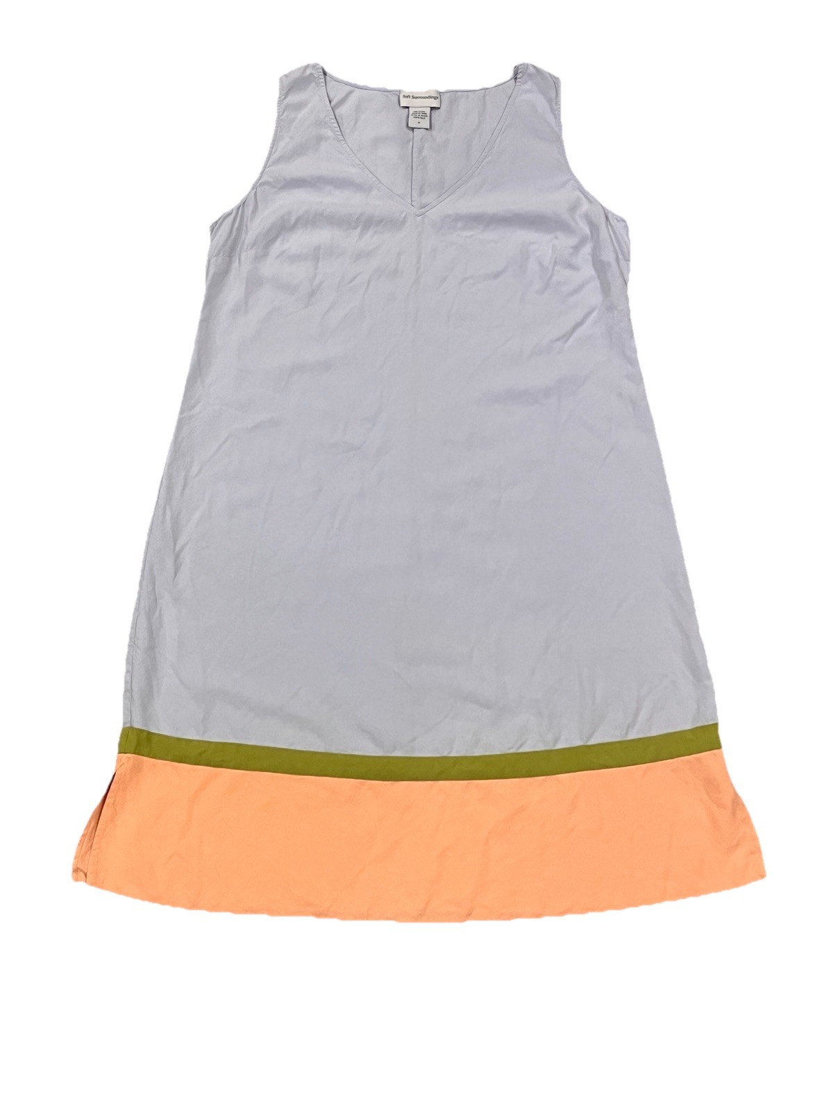 Soft Surroundings Women Medium 100% Silk Dress Blue Peach Beach Summer Comfort