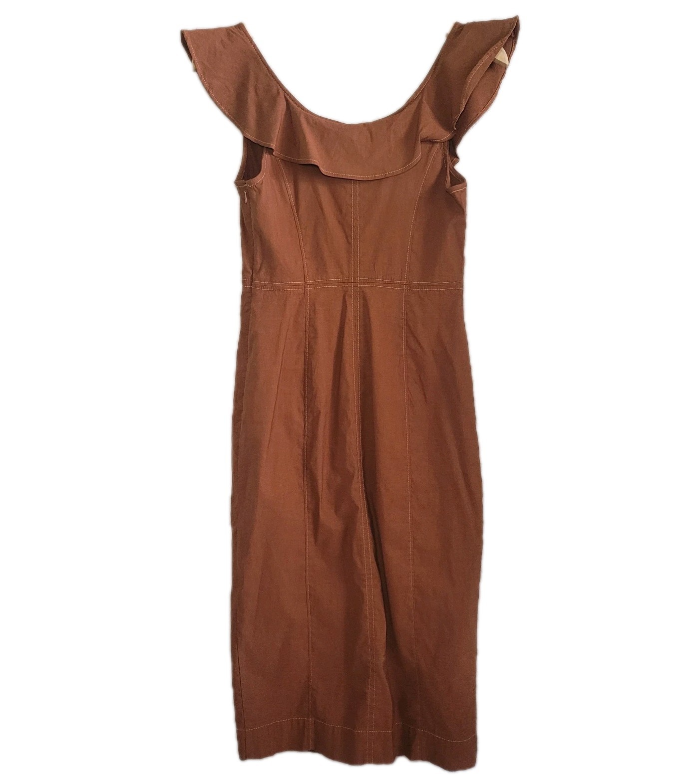 Anthropologie Ruffle Button-Down Midi Dress Rust Brown Linen S Cottagecore Boho