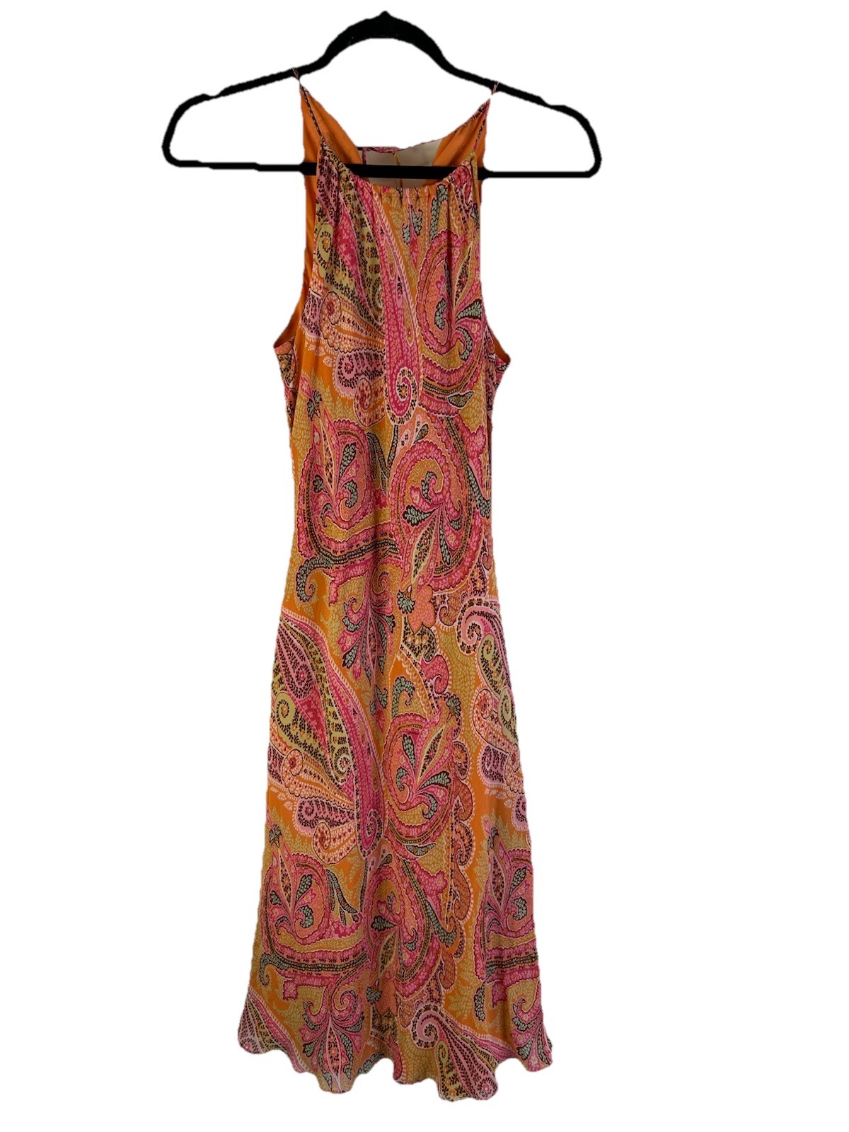 Vintage Y2K Slip Dress Womens 6 Silk Rainbow Bias Paisley Fairy Earthy