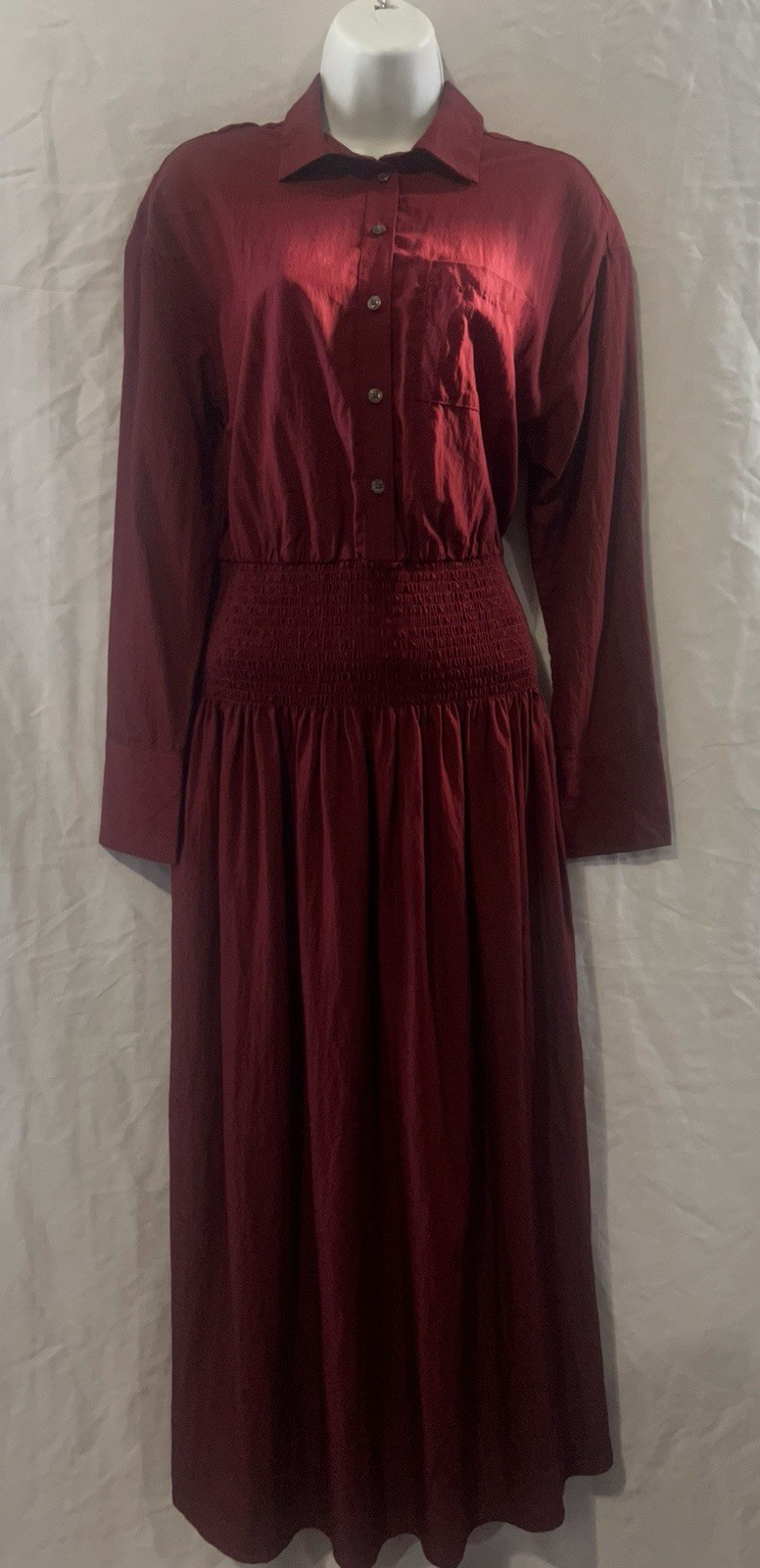 Women’s Collared Long Sleeve Smocked Midi Shirtdress – Future Collective Sz S