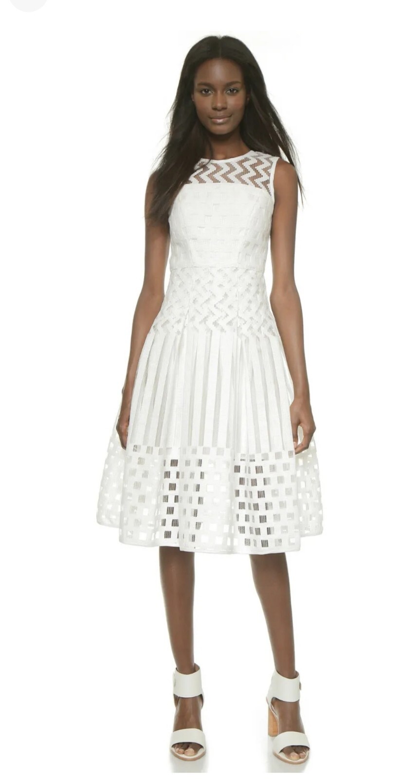 Milly Illusion Filament Inverted Pleat White A-line Dress NWT $750.00 Size 4 S