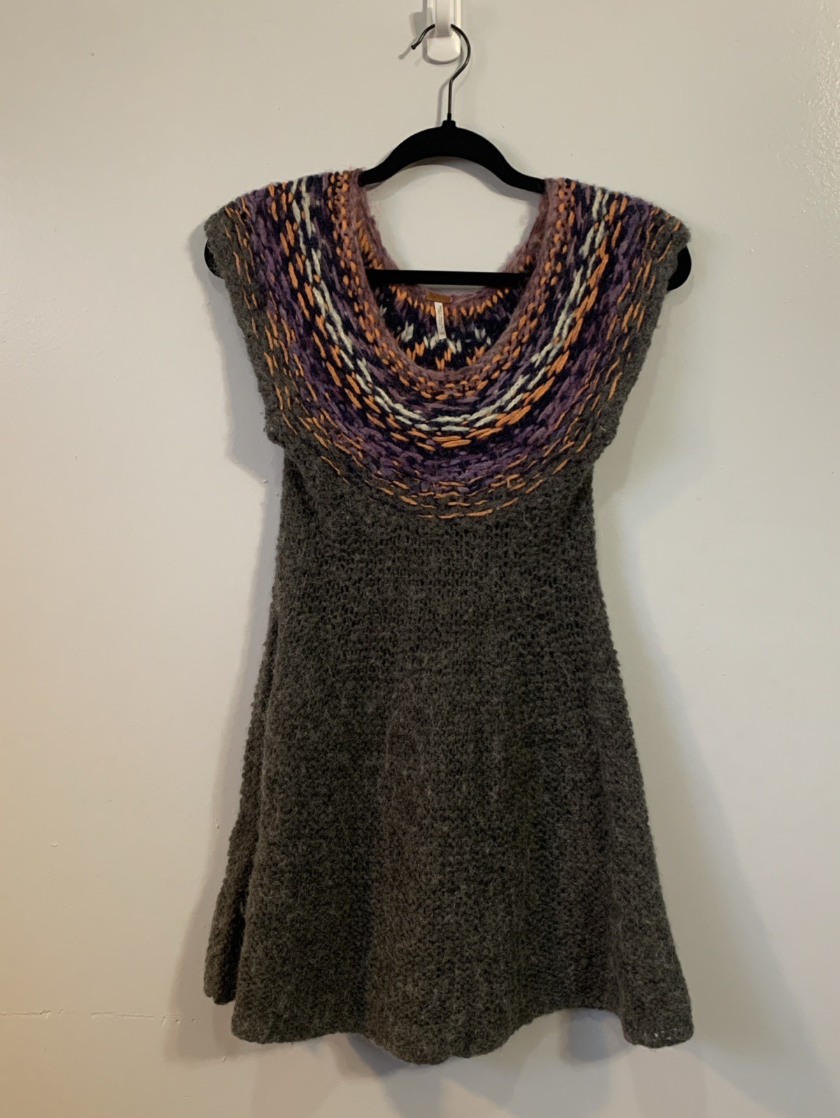 Free People Fair Isle Crochet Gray Sweater Dress Size M