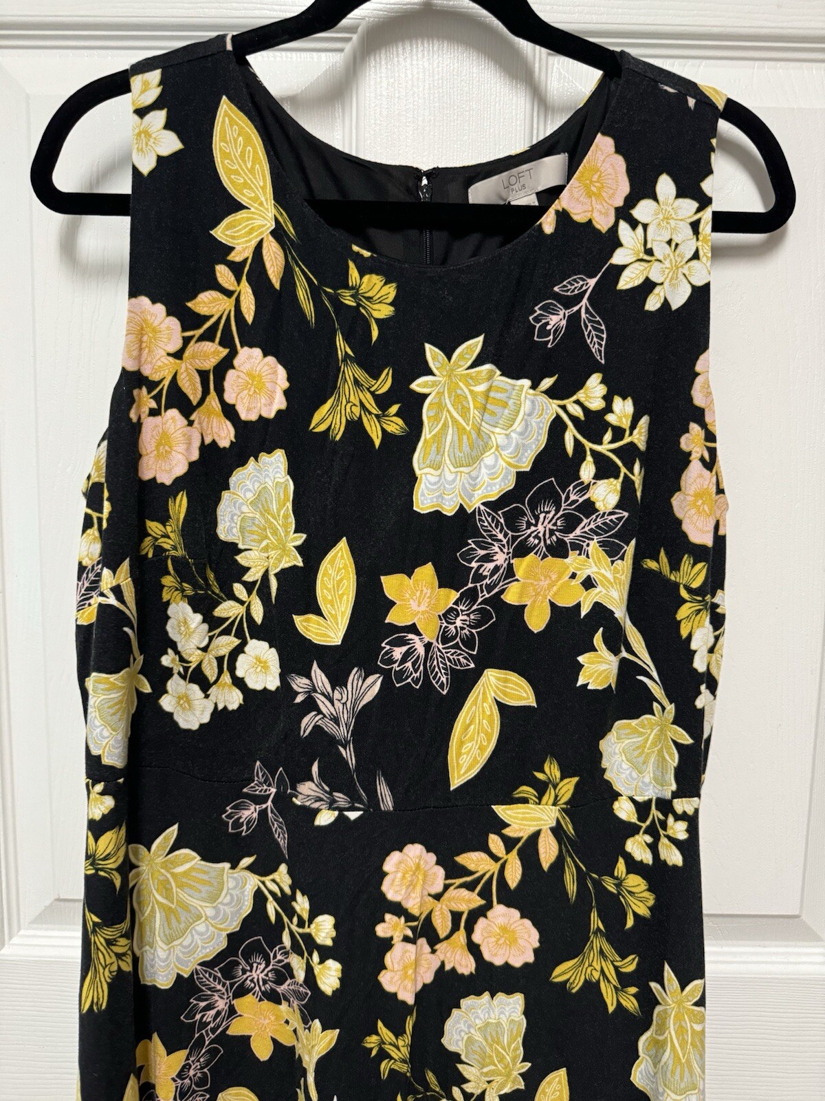Loft Plus Size 16 Black Gold & Pink Floral Flare Sleeveless Dress