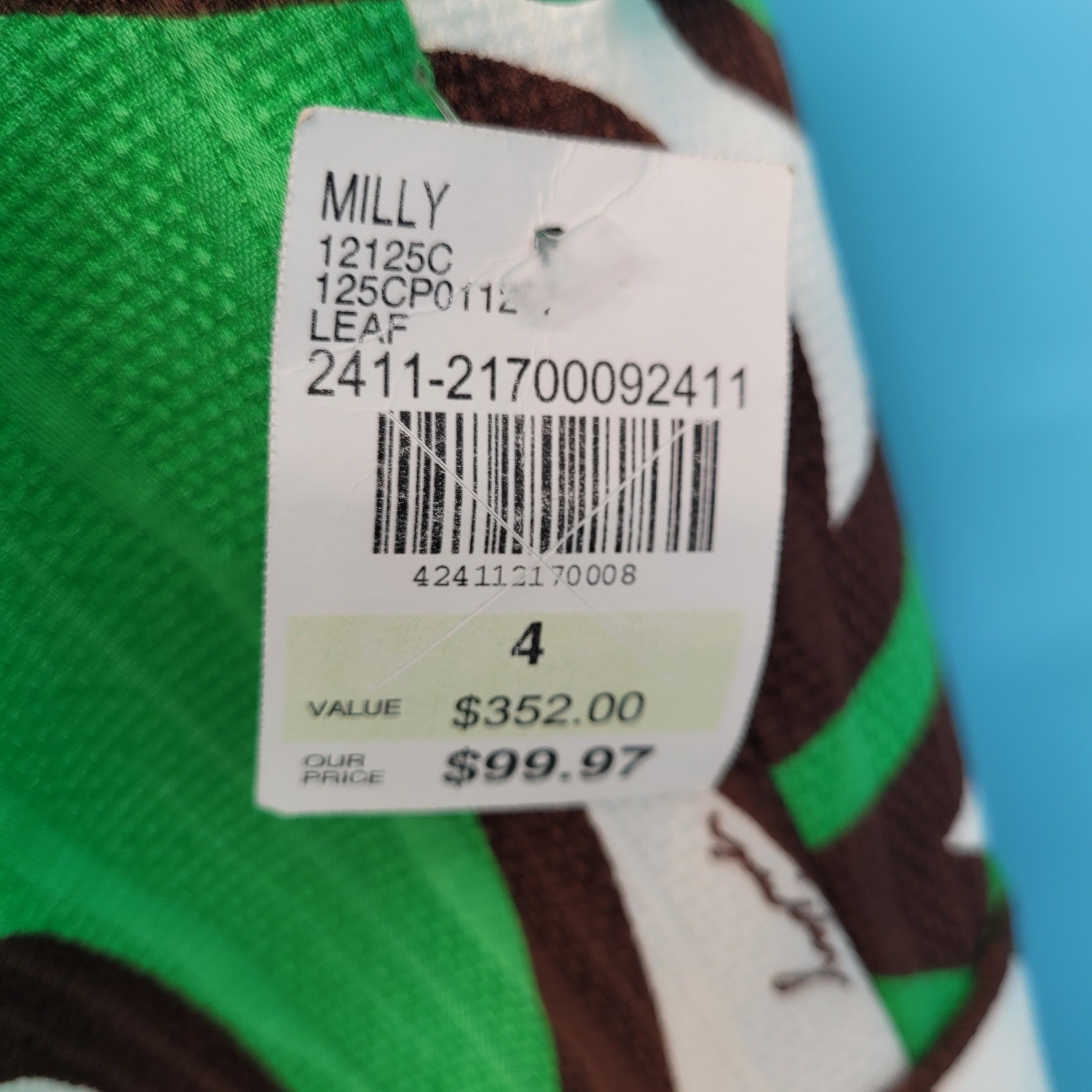 Milly Strapless Abstract Leaf Print Sheath Dress Women Size 4 Green Brown NWT