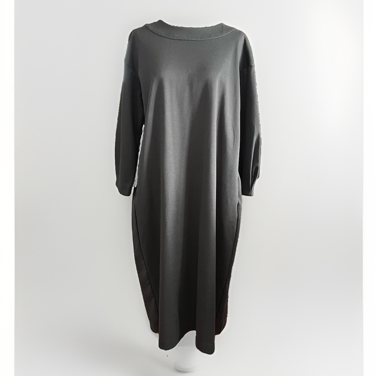 MUJI Milan Rib Knitting Cocoon Dress Charcoal Gray Pockets Women’s XS/S NWT