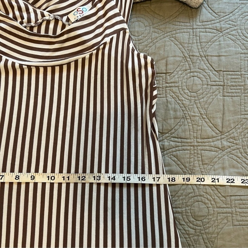 OSO Casuals Viscous Soft Stretchy Maxi Dress in Brown & White Striped Large