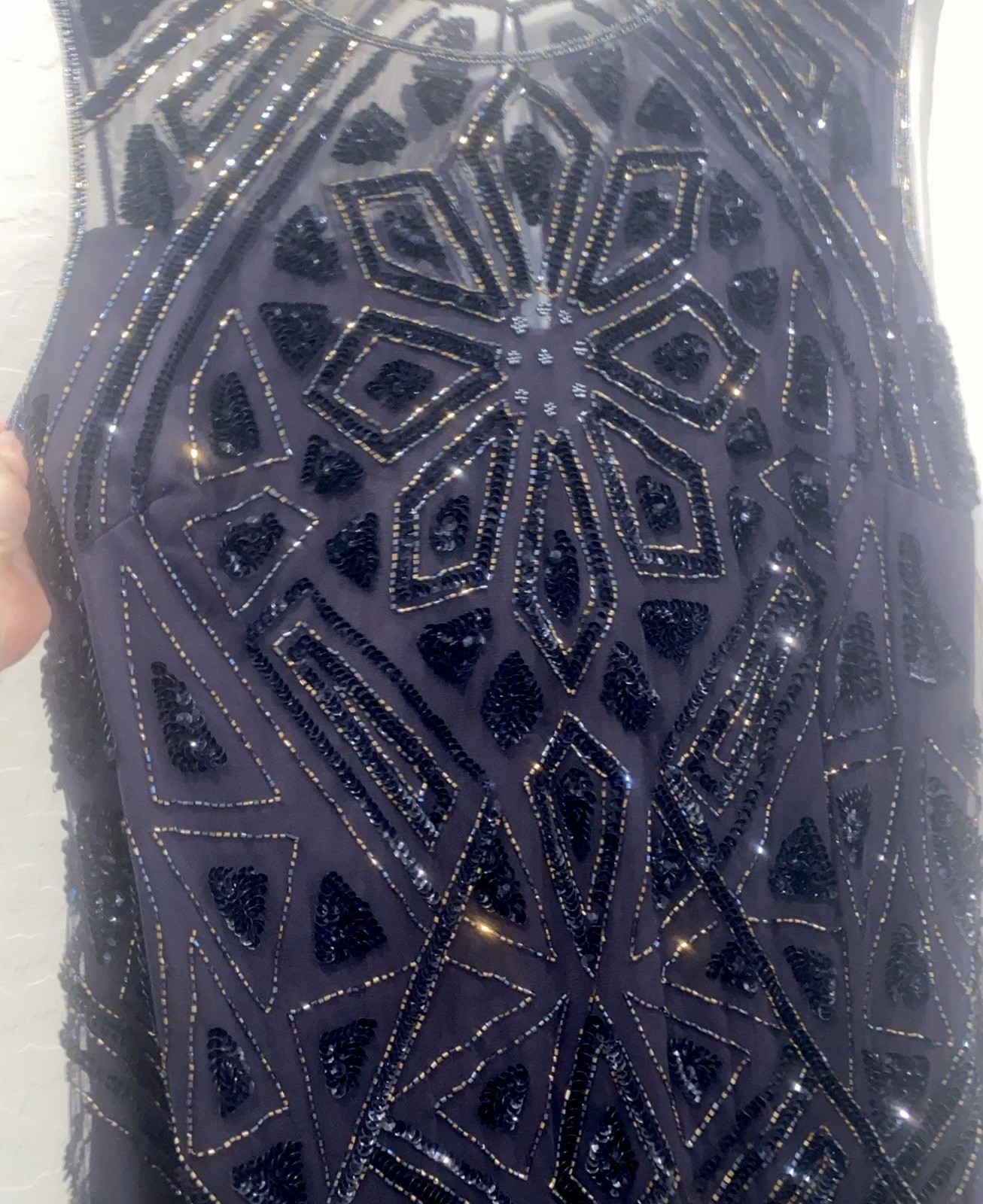 Pisarro Nights Geometric Beaded Mesh Sleeveless Gown Size 20 New Plum