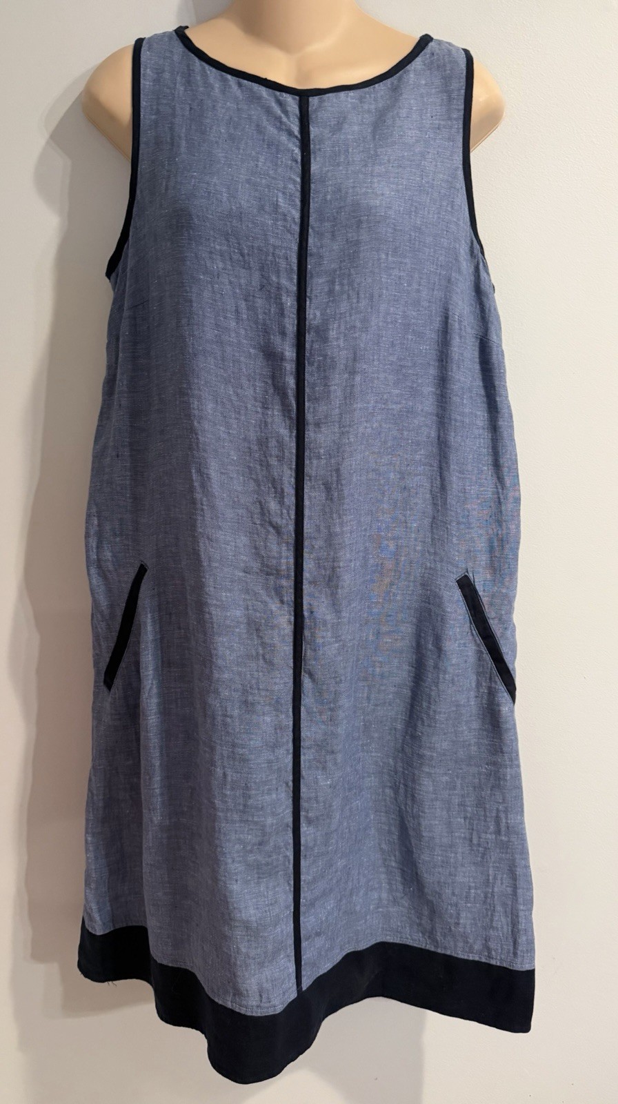 J. JILL Love Linen 100% Linen Chambray Shift Sleeveless Blue Midi size S Tall