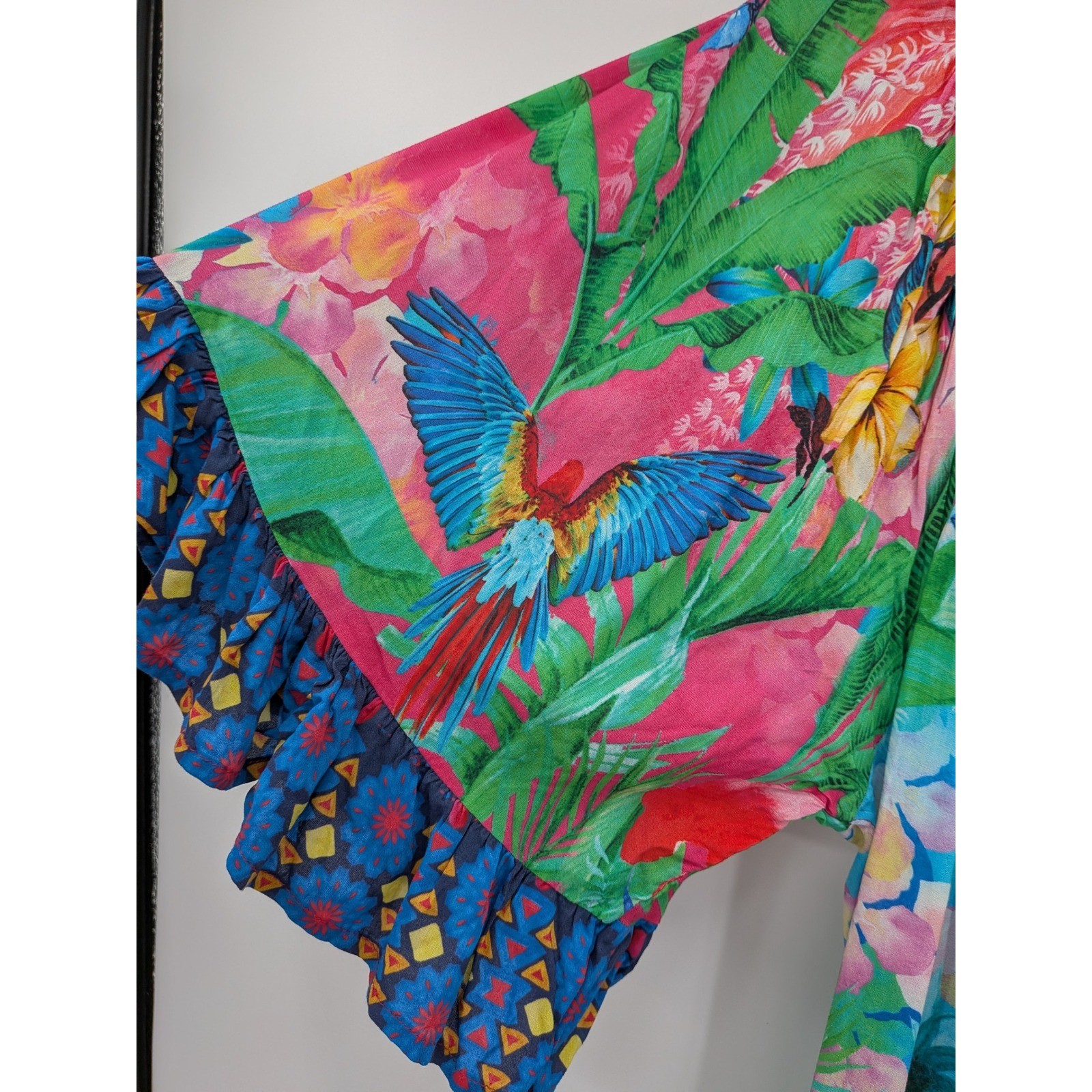 Boho Beach Summer Rare Lulalife Turquoise Tropical Parrot Floral Tassel S Dress