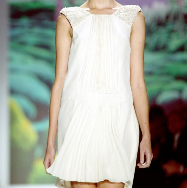 Tibi Spring/Summer 2011 Runway Elegant Cream Silk Dress Embellished Shoulders 4