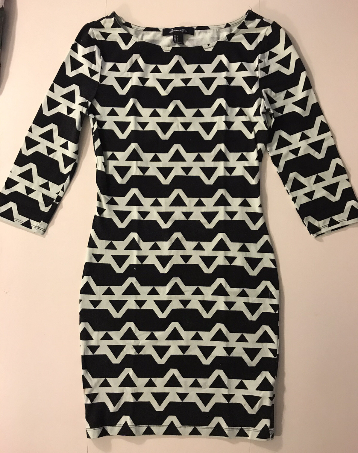 Forever 21 Mint Green & Black Geometric Aztec Pattern Bodycon Cotton Dress Small
