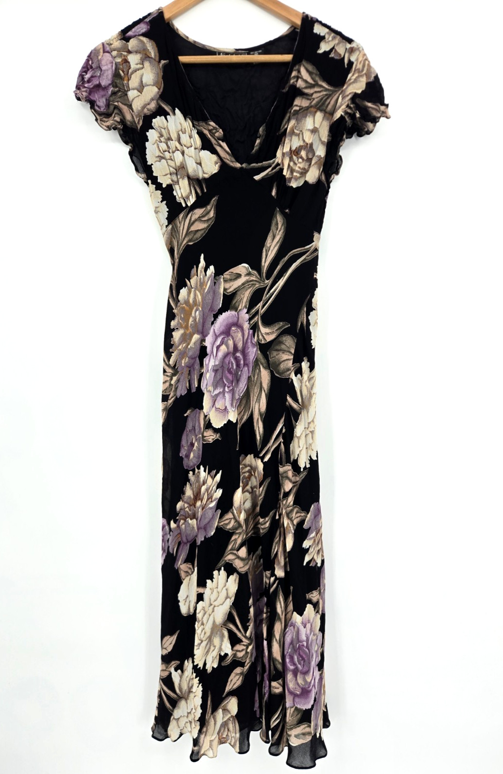 Vtg Nostalgia Moody Floral Y2K 90s Maxi Dress Dark Romance Flared Hem Size M
