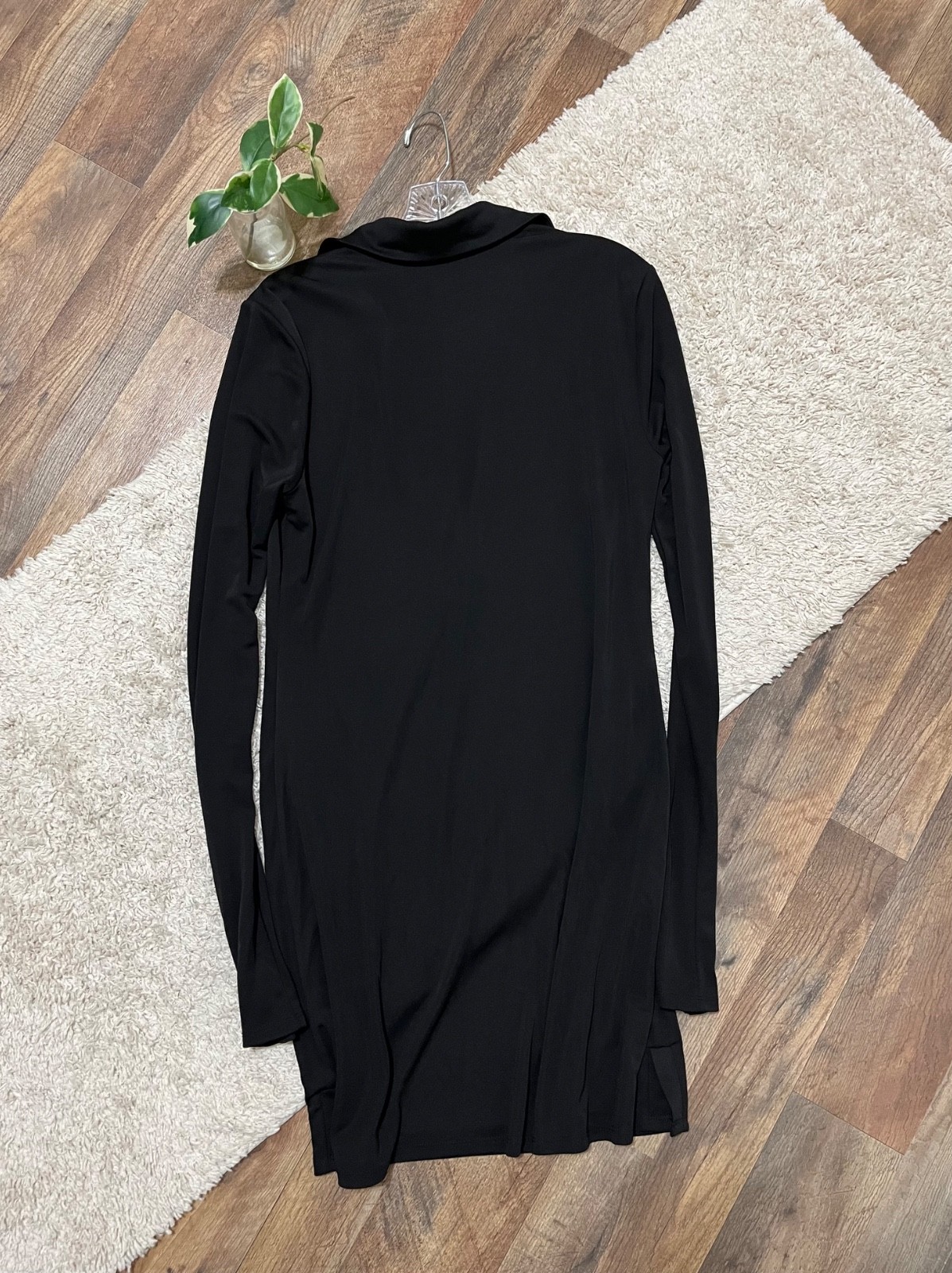 Lovers and Friends Large Black Split Neckline Long Sleeve James Mini Shirt Dress