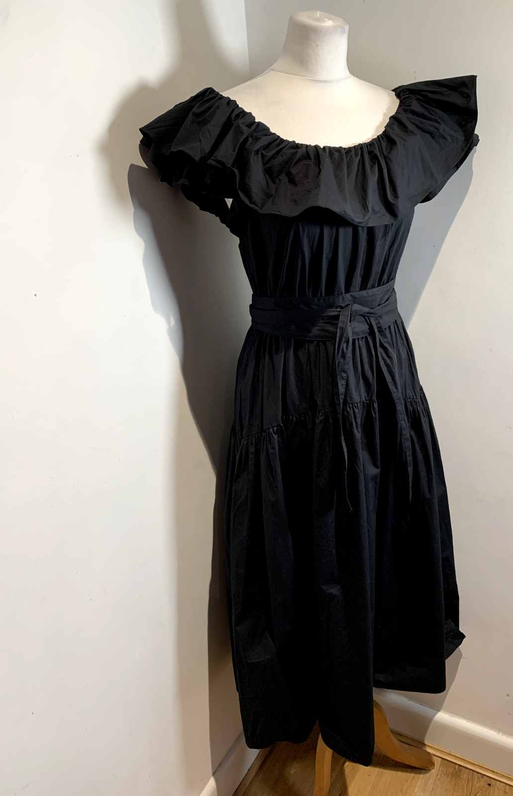 Ulla Johnson Dress US 8 UK 12 Tiered belted Black Ruffle Boho 2022 Peasant