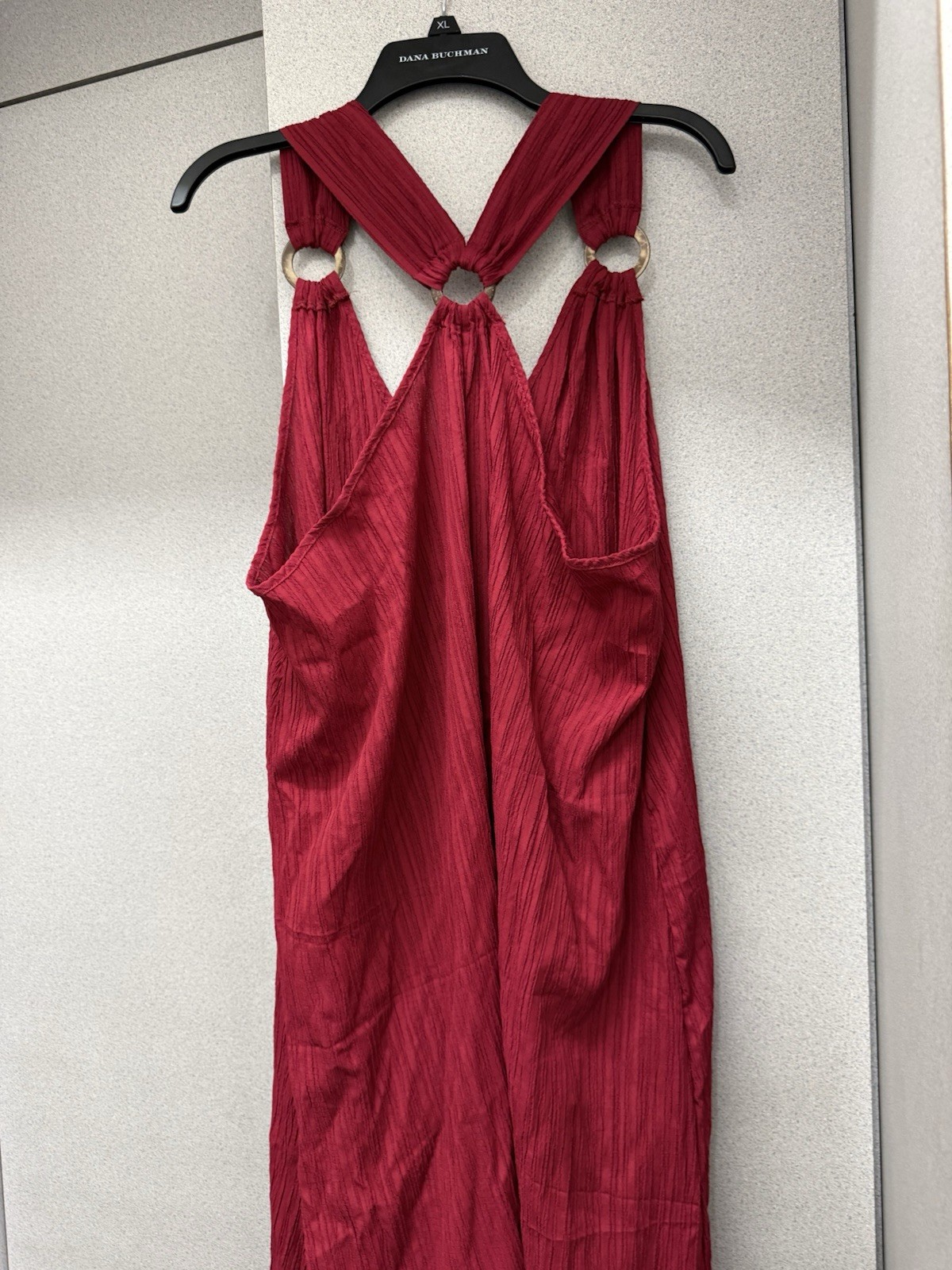 SHEIN Curve Red Solid Maxi Dress 2XL V-Neck Sleeveless Ring Detail