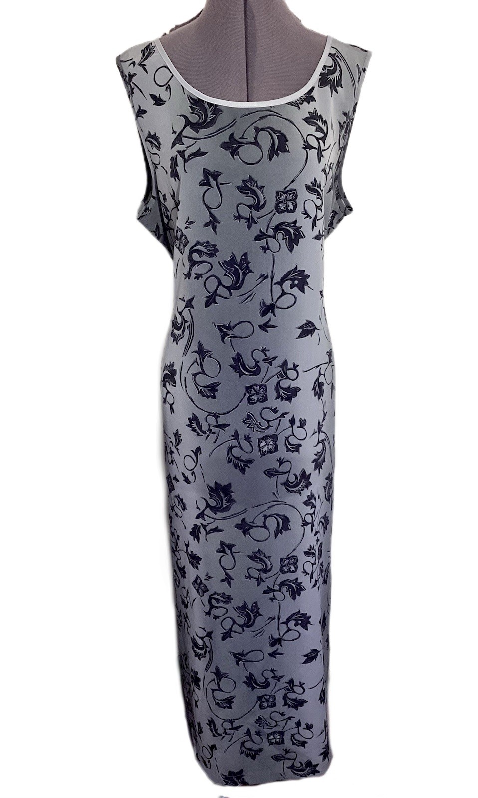 VTG Norton Mcnaughton Gray Black Whimsigoth Maxi Dress L Tie Back Waist Slits