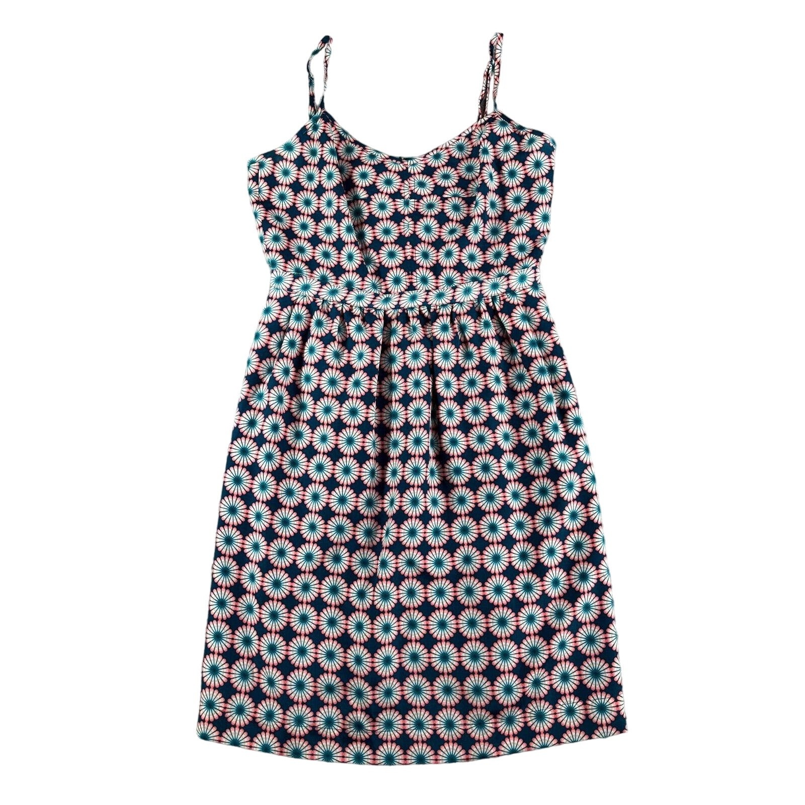 J Crew Dress Womens 00 Multicolor Sleeveless Straps Zip Back Geometric Print