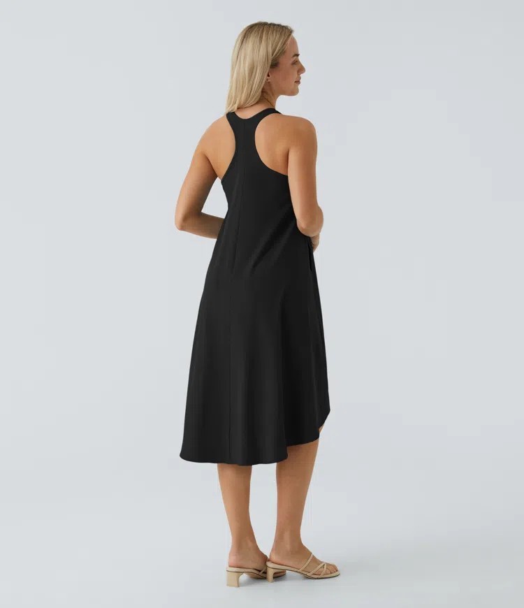 Halara Breezeful Racerback Side Pocket High Low Flowy Midi Dress Medium NWT