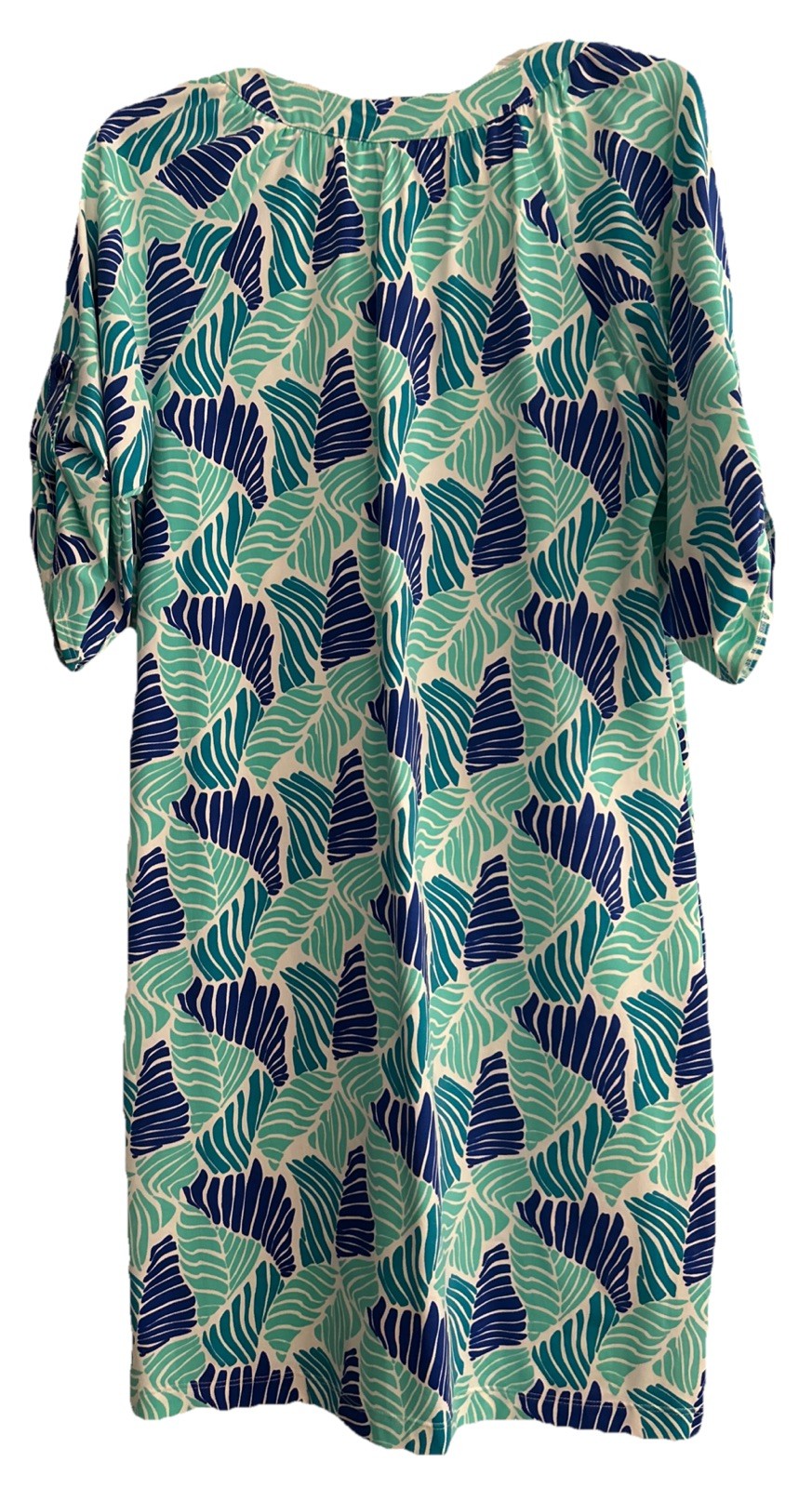 Resort Beach Shift Dress Britt Navy Aqua Leaf Dress Lightweight Medium Nylon